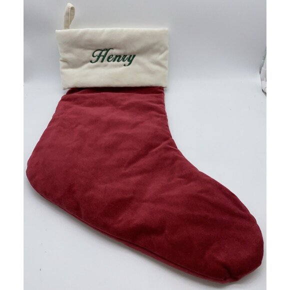 Pottery Barn Henry Velvet Stocking Christmas Monogram Holiday Xmas Red Cream - Picture 1 of 12